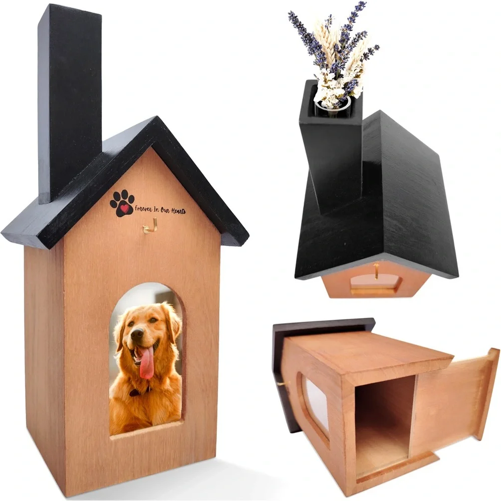 Wooden Pet Memorial Frame with Black Roof